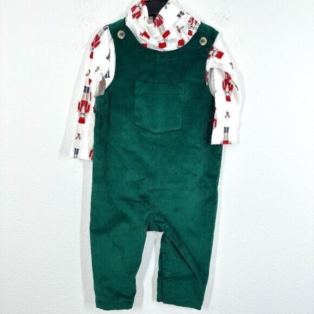 Sammy +Nat 6-9M Green Corduroy Overall Holiday Outfit Baby's First Christmas NWT